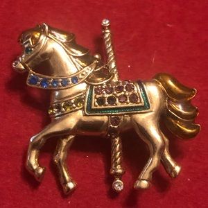 VTG carousel horse merry go round multicolor rhinestones and enamel gold tone